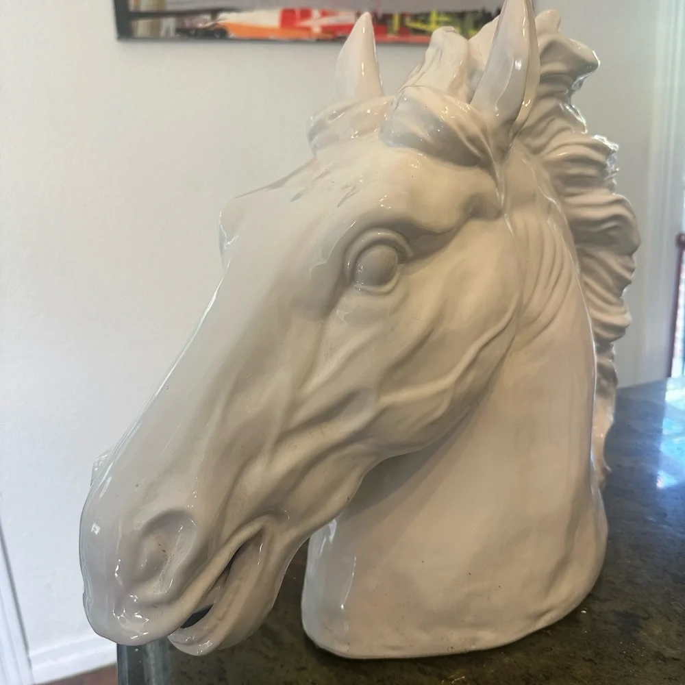 Large scale white neo-classical style ceramic horse bust statue